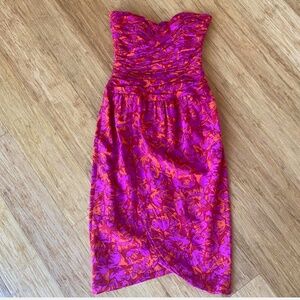Silk Studio Strapless fuschia printed floral midi dress